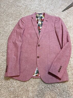 Paisley&Gray Slim Fit Men's Pink Linen-Blend Blazer Size 38R